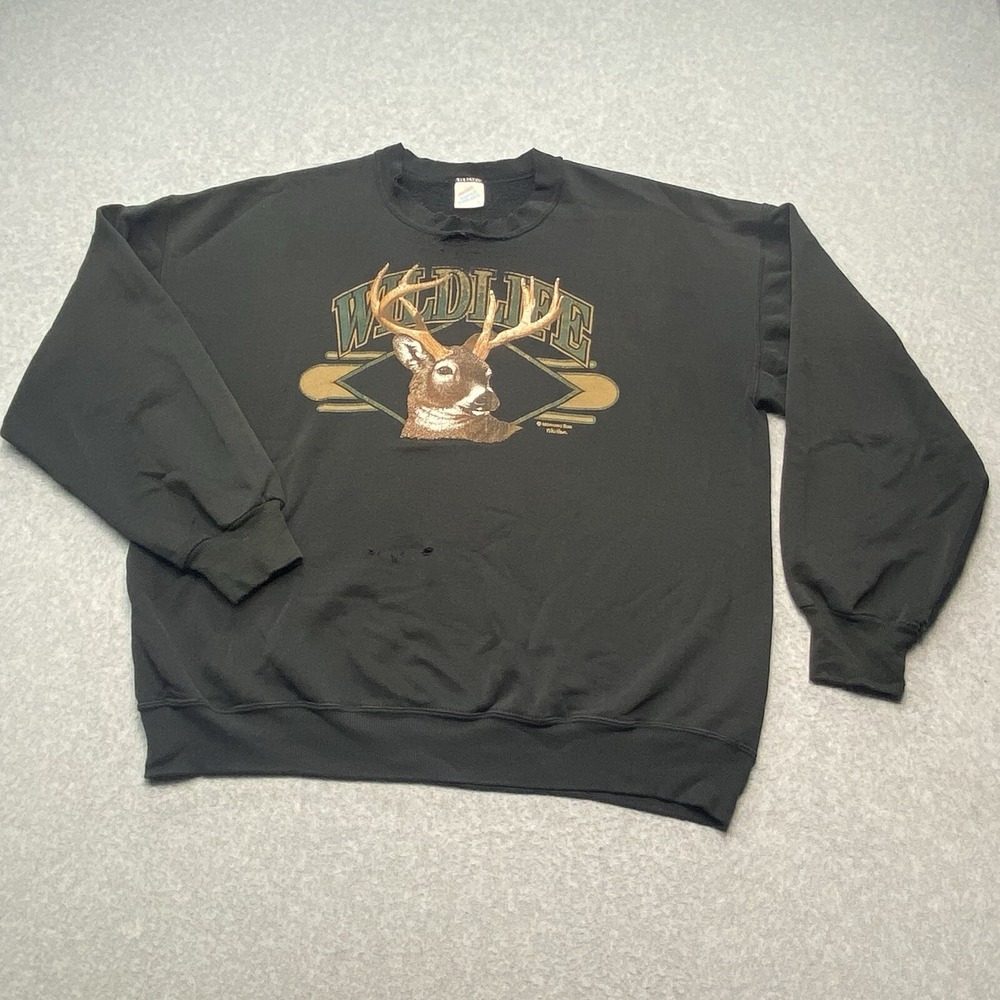 VTG 90's Jerzees Wild Life Super Sweats‎ Sweatshirt Black Faded Distressed Sz XL